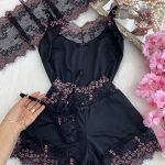 BABYDOLL ENCANTO NEGRO CON ROSA